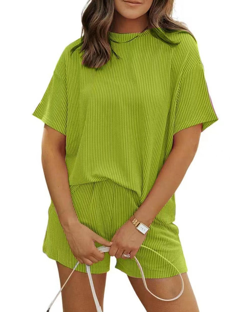 Ribbed Knit Shorts Set Green