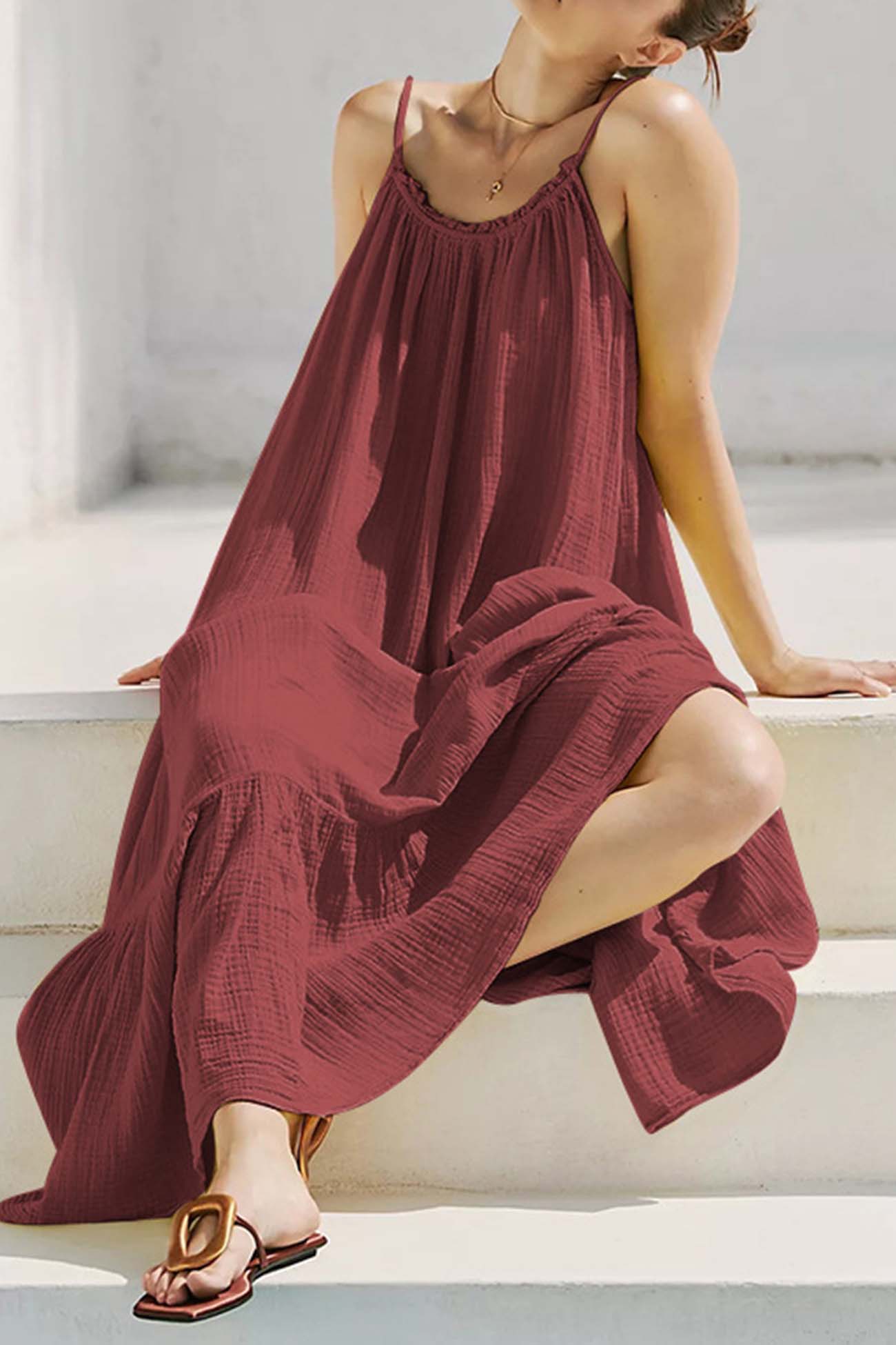 Ruffled Backless Tiered Cami Dress