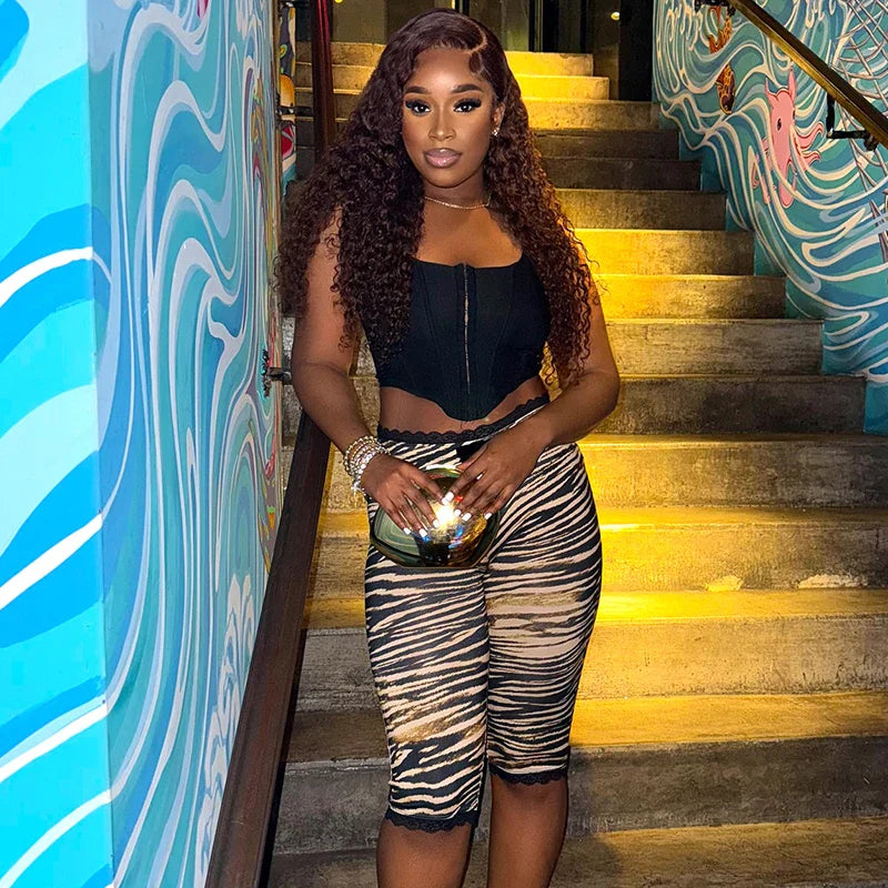 Zebra Lace Trim Capri Pants