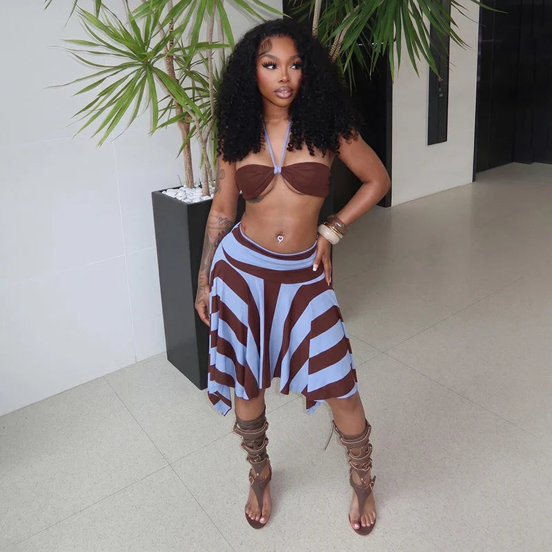 Striped Halter Skirt Set
