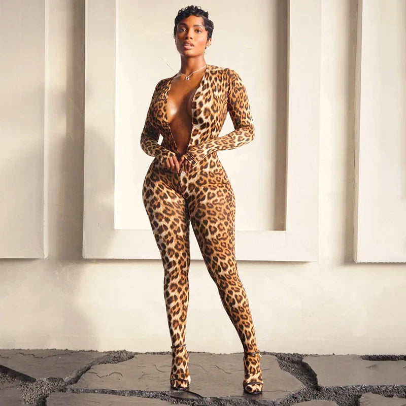 Leopard Plunge Catsuit