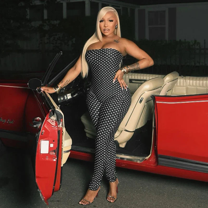Retro Dots Strapless Jumpsuit