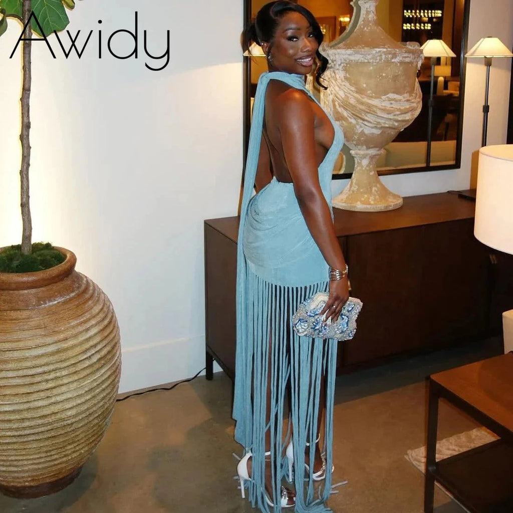 Fringe Backless Maxi Dress