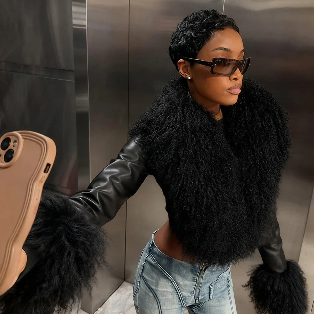 Faux Leather Fur Jacket