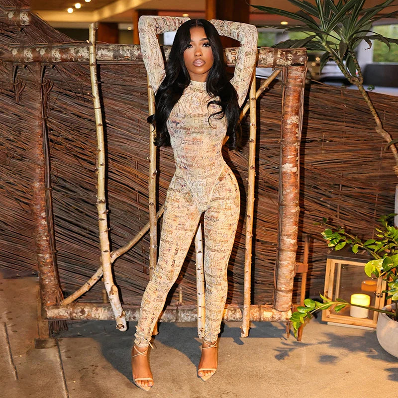 Mesh Script Bodysuit Set