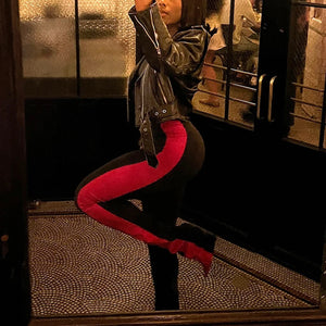 High Waist Stripe Split Pants