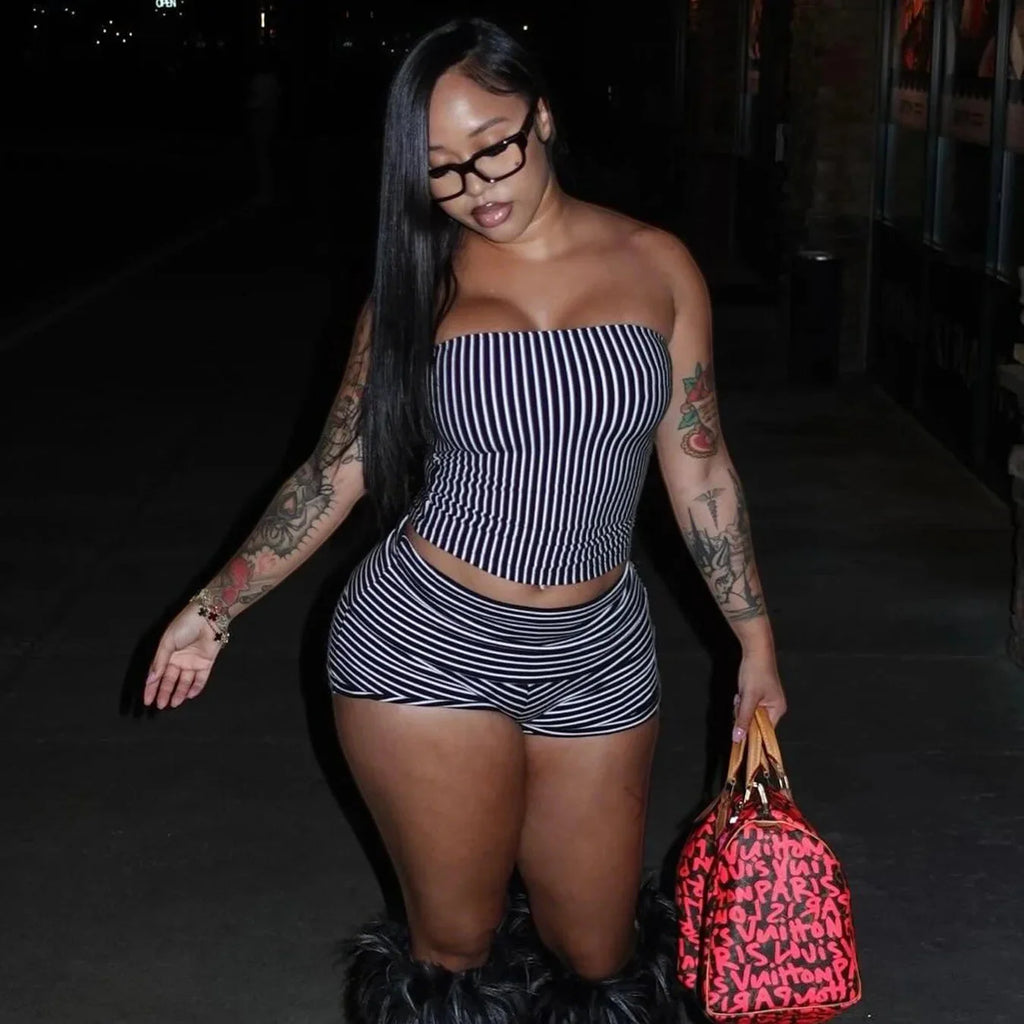 Striped Tube Shorts Set