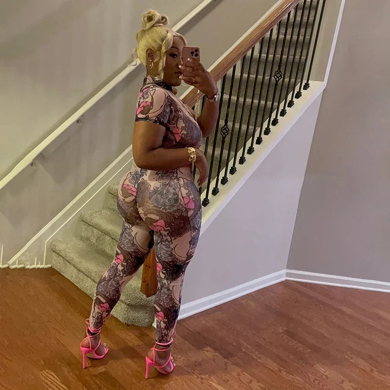 Opulent Print Mesh Jumpsuit
