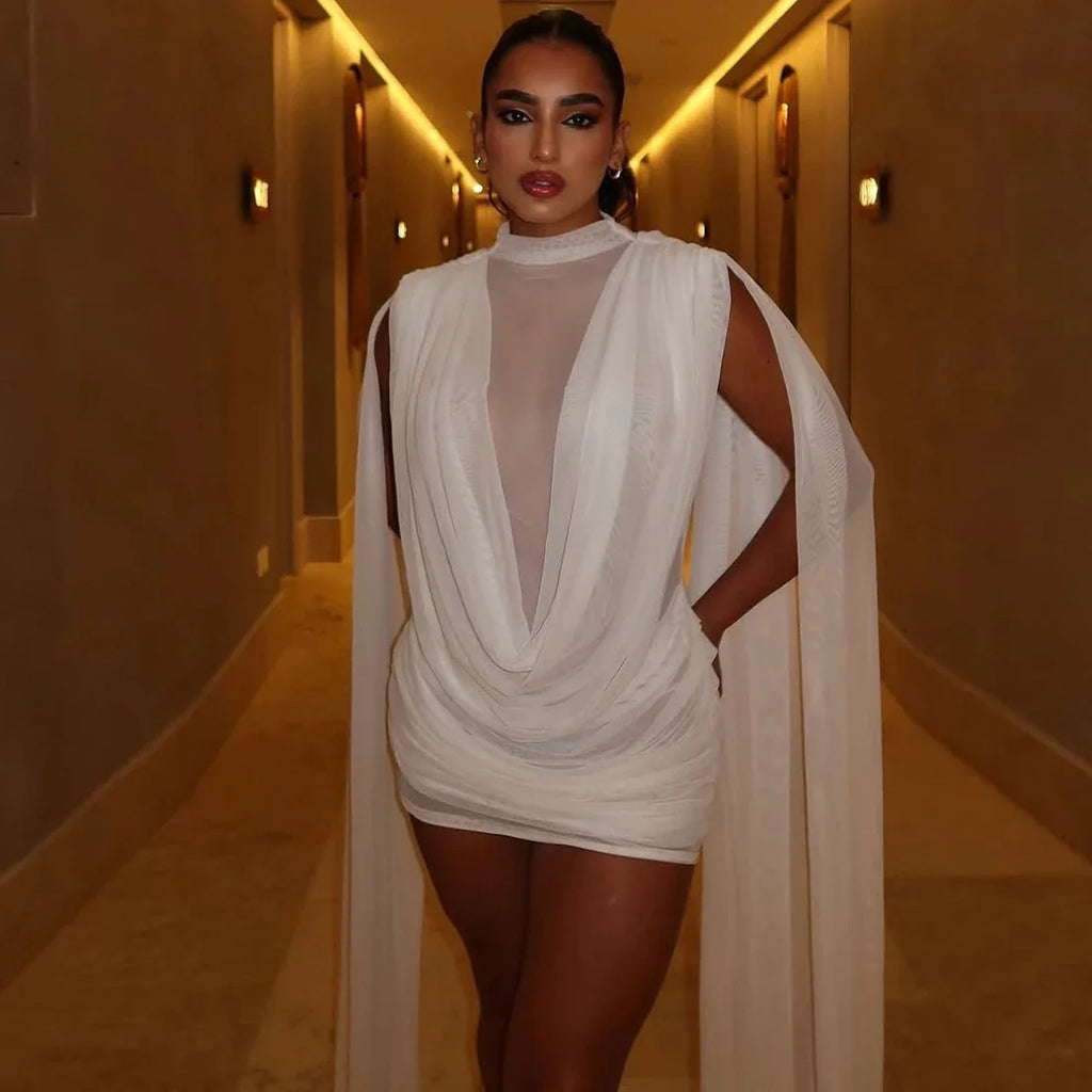 Ethereal Drape Mesh Mini Dress