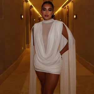 Ethereal Drape Mesh Mini Dress