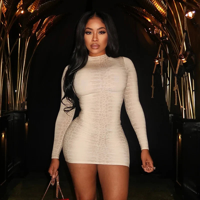 Mock Neck Snake Mini Dress