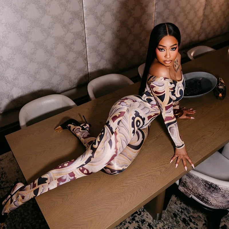 Baroque Off-Shoulder Jumpsuit