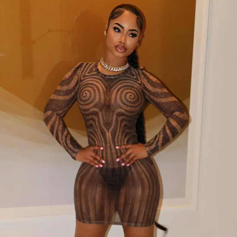 Swirl Illusion Sheer Mini Dress