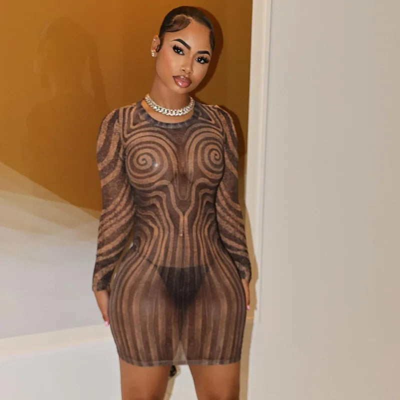 Swirl Illusion Sheer Mini Dress