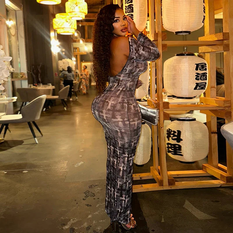 Cross Print Mesh Dress