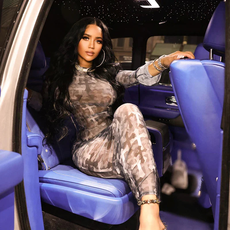 Cross Print Mesh Dress