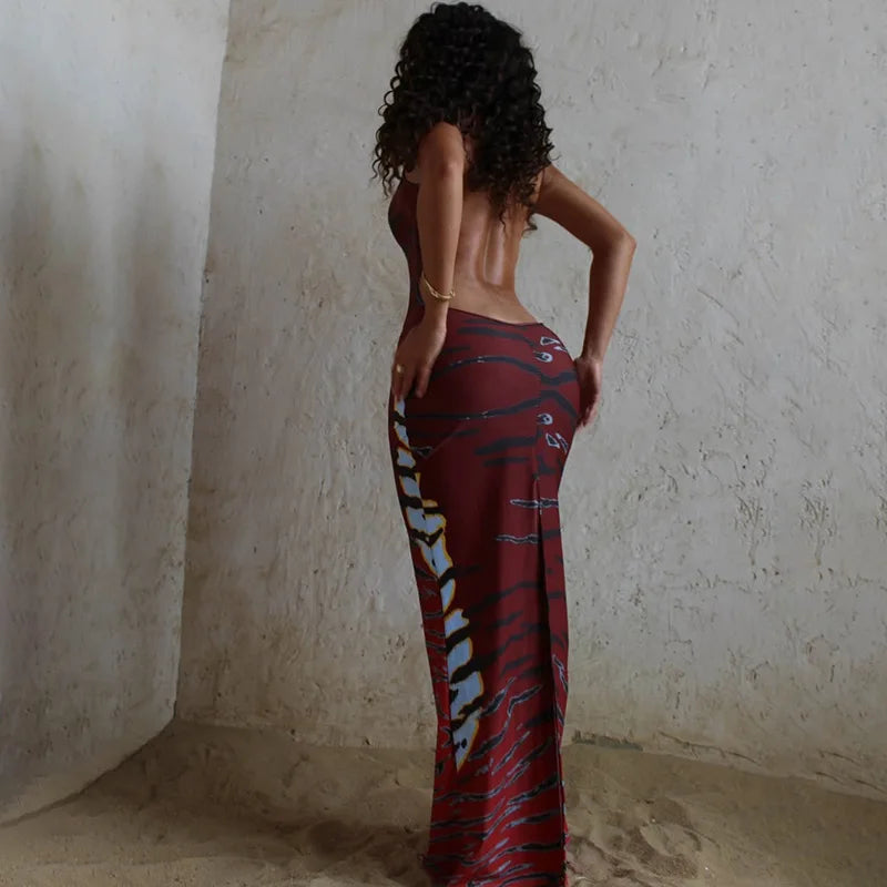 Tiger Dusk Backless Maxi Dress