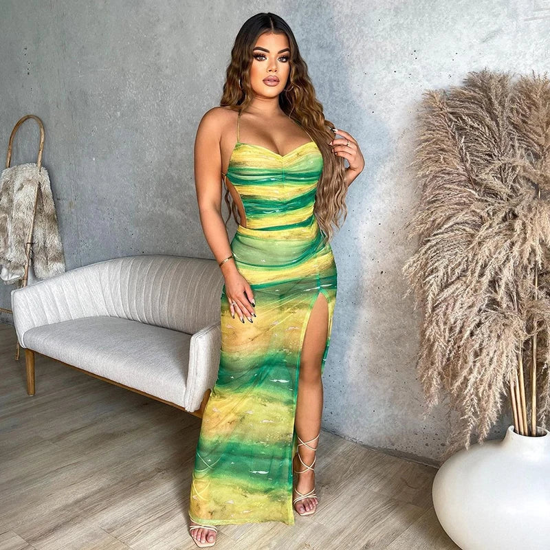 Gradient Backless Split Dress