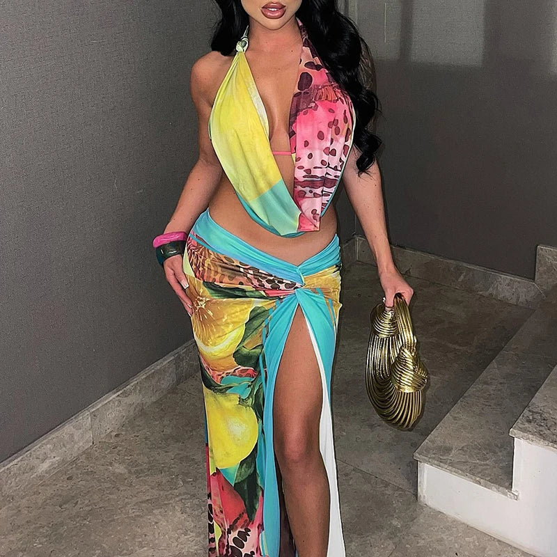 Tropical Drape Skirt Set