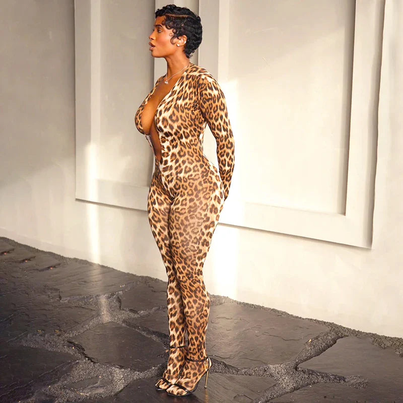 Leopard Plunge Catsuit