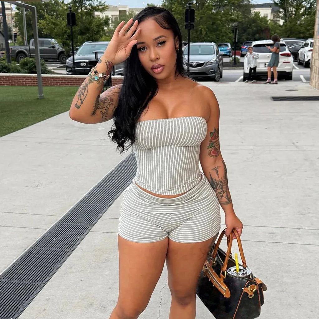 Striped Tube Shorts Set