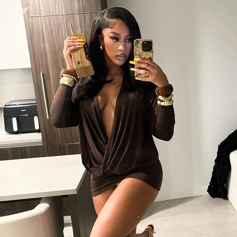 Drape Plunge Mini Dress