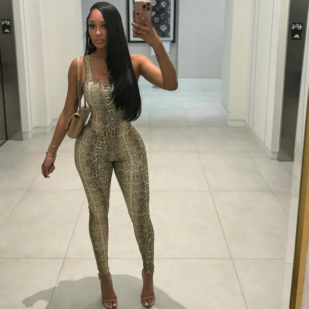 Snake Print Sleeveless Bodysuit Set