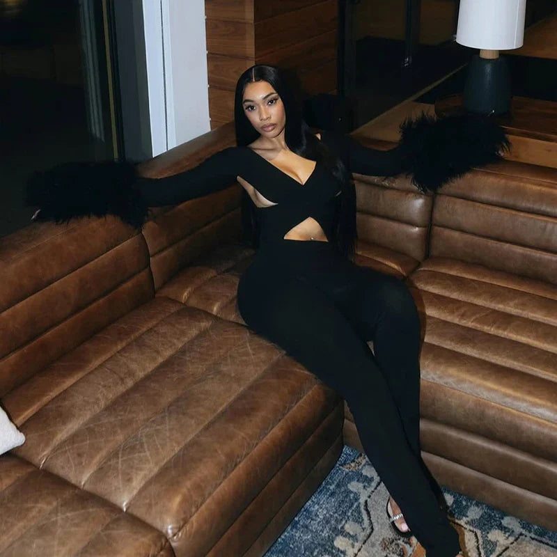 Faux Fur Bell Sleeve Jumpsuit