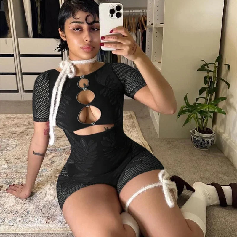 Hollow Out Mesh Romper