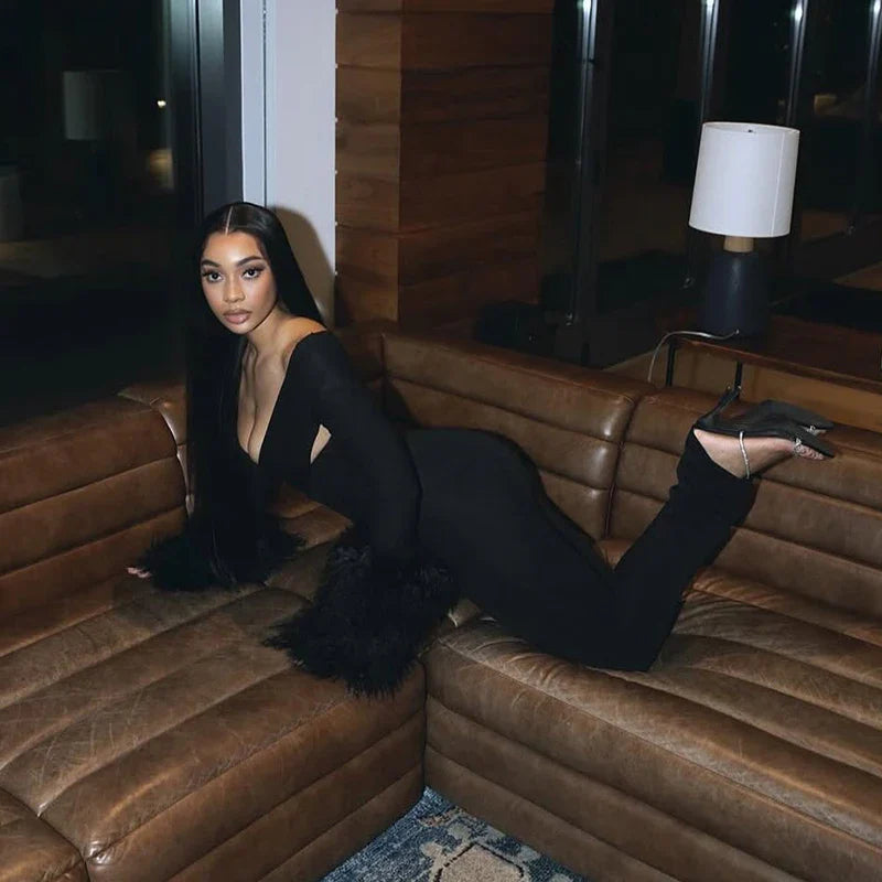 Faux Fur Bell Sleeve Jumpsuit