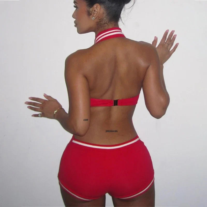 Sporty Halter Backless Playsuit