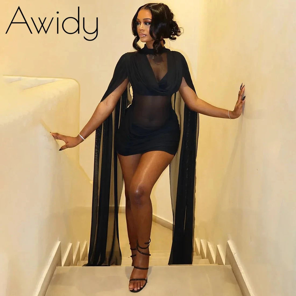 Sheer Cape Mini Dress – Awidy