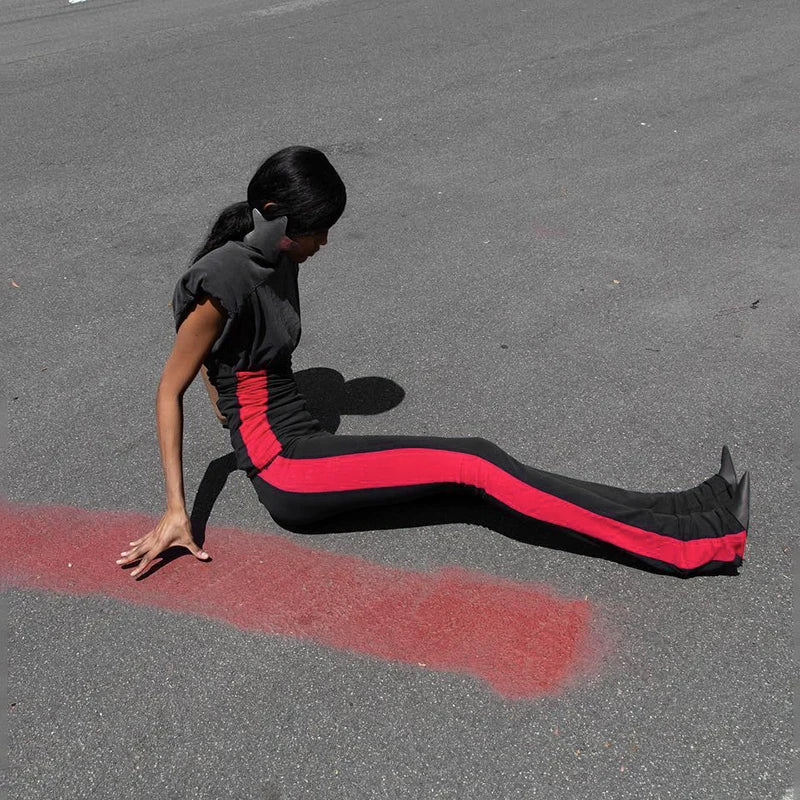 High Waist Stripe Split Pants