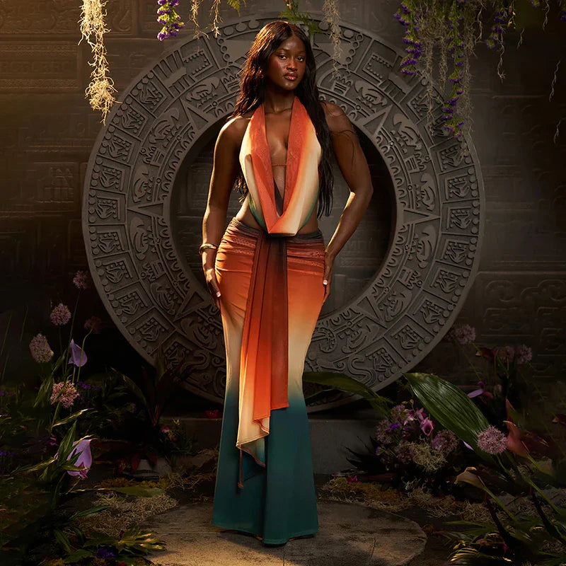 Draped Contrast Halter Set