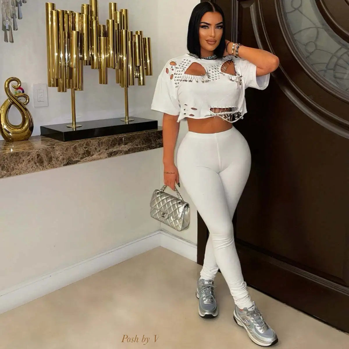 Cutout Studded Crop Set