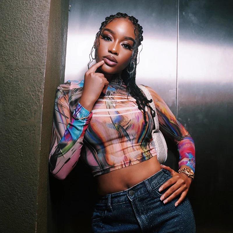 Electric Swirl Mesh Crop Top