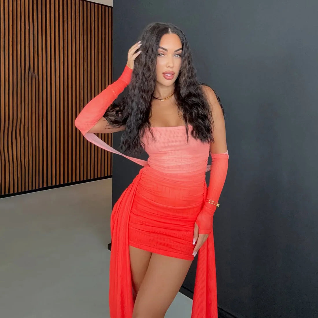 Mesh Drama Sleeve Dress