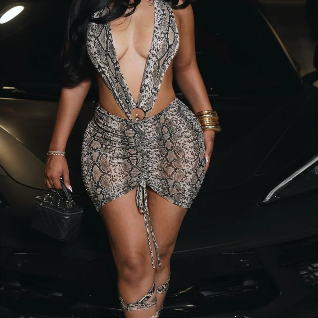 Snakeskin O-Ring Mini Dress