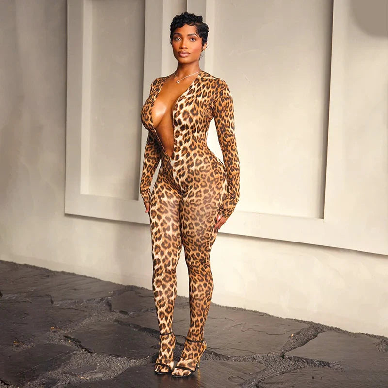 Leopard Plunge Catsuit