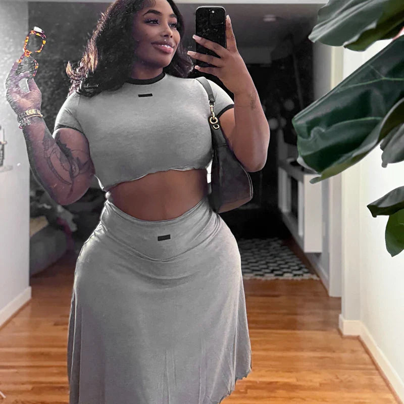 Contrast Trim Skirt Set
