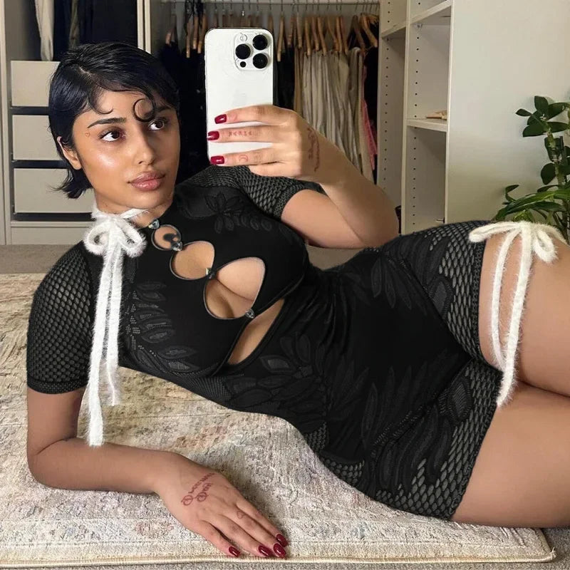 Hollow Out Mesh Romper