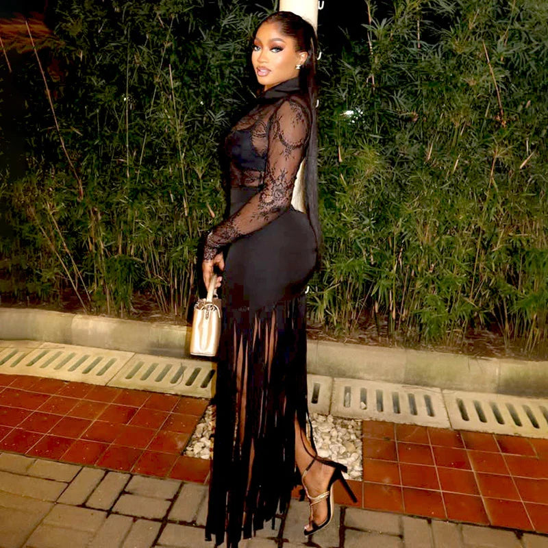 Fringe Skirt Lace Top Set
