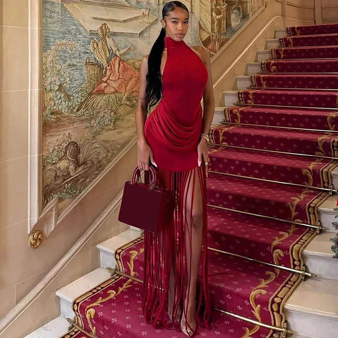 Fringe Backless Maxi Dress