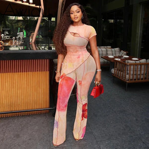 Floral Illusion Mesh Two-Piece Set