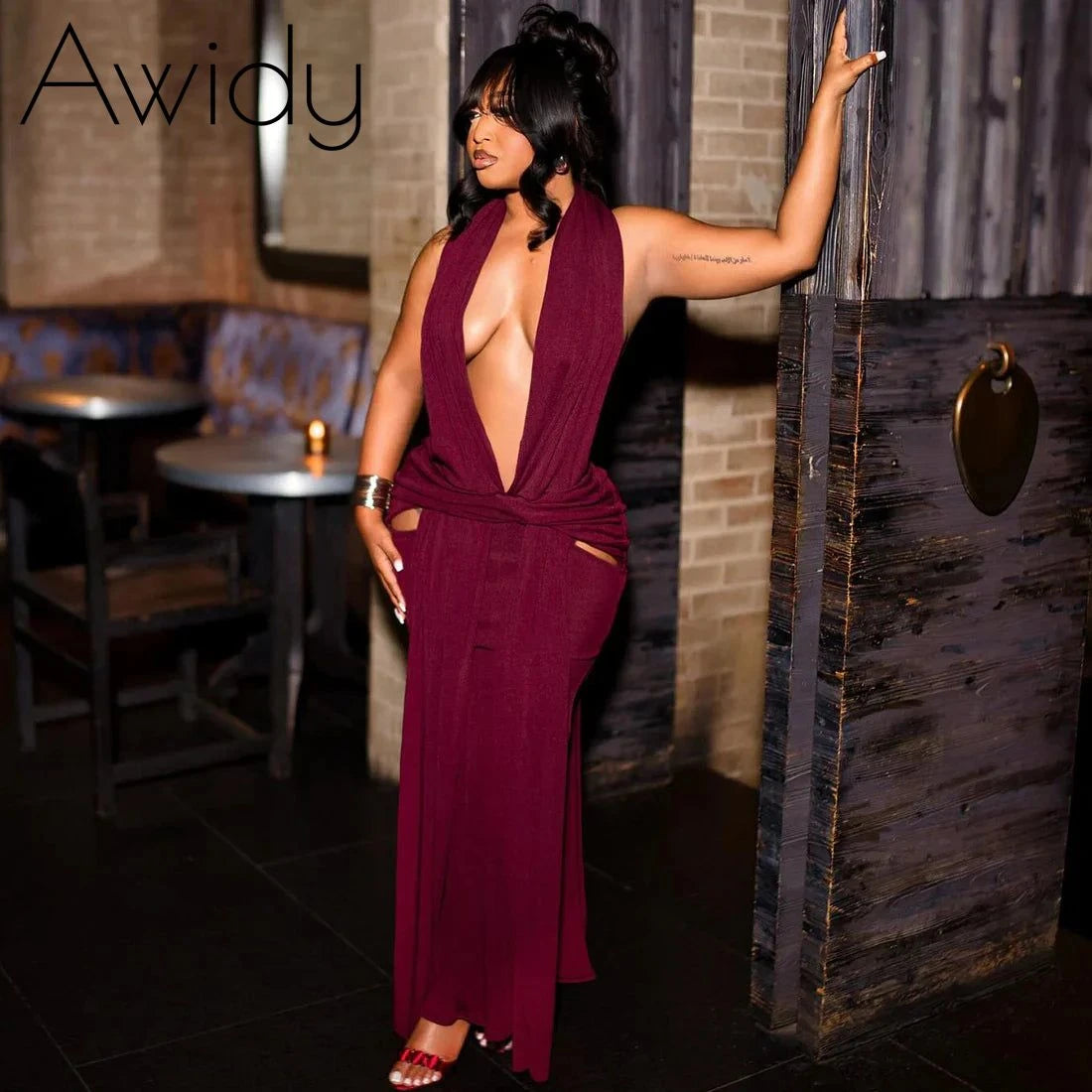 Elegant Deep-V Cutout Maxi Dress