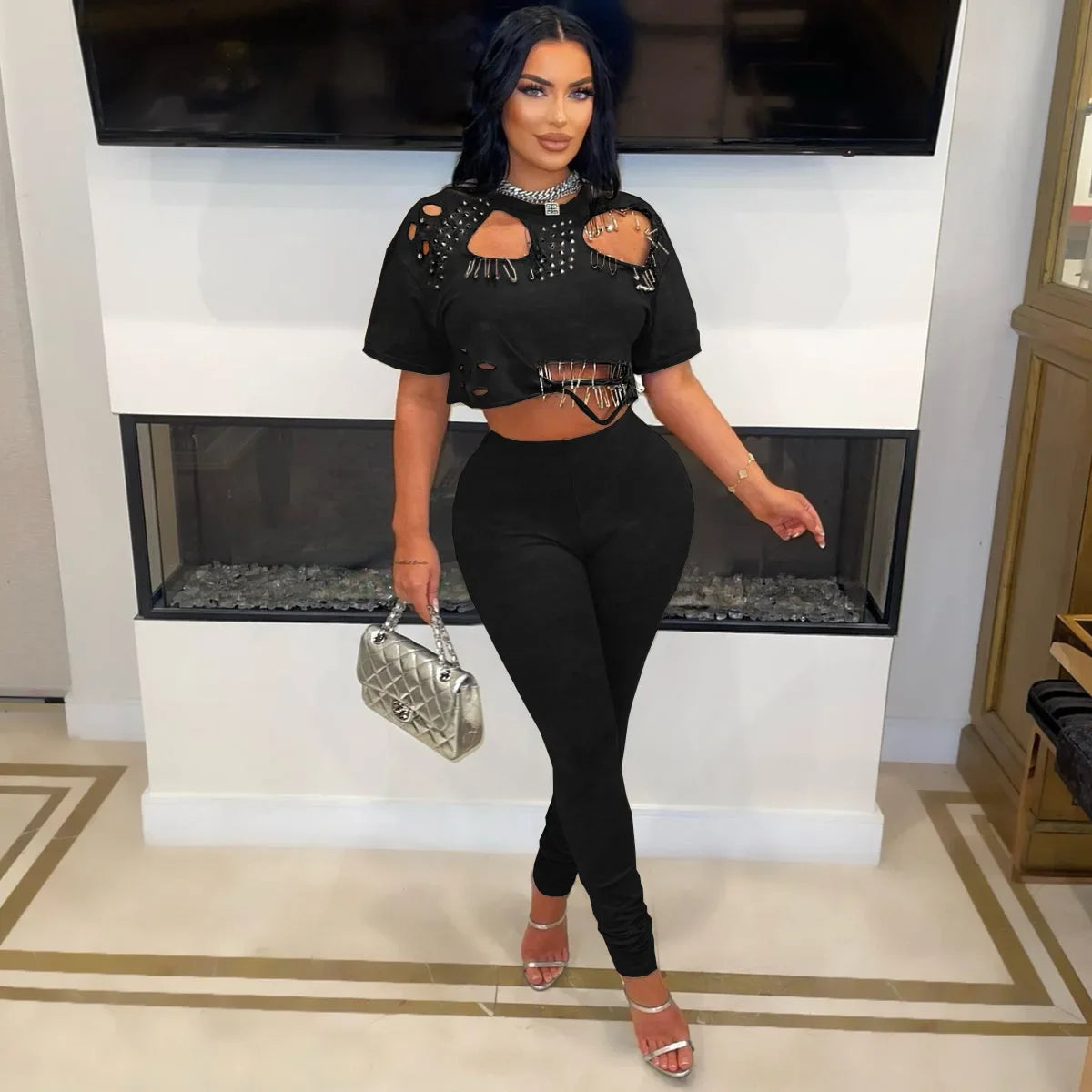 Cutout Studded Crop Set