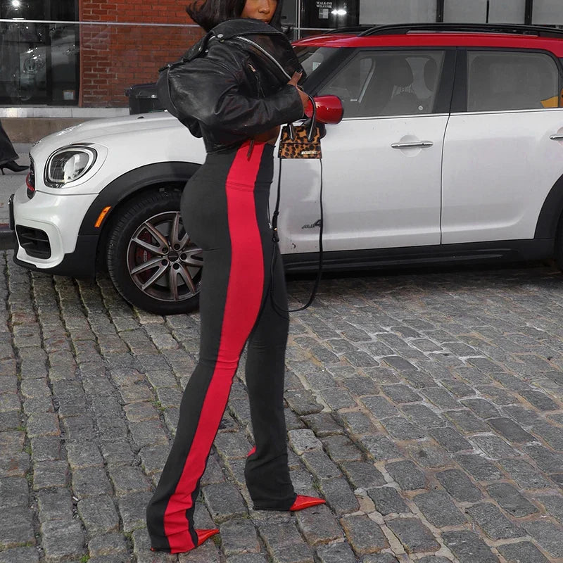 High Waist Stripe Split Pants