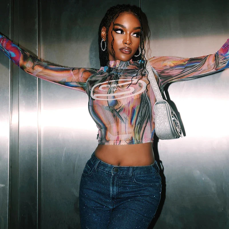 Electric Swirl Mesh Crop Top