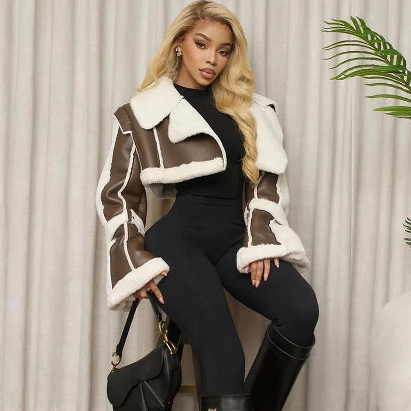 Contrast Edge Cropped Fur Jacket