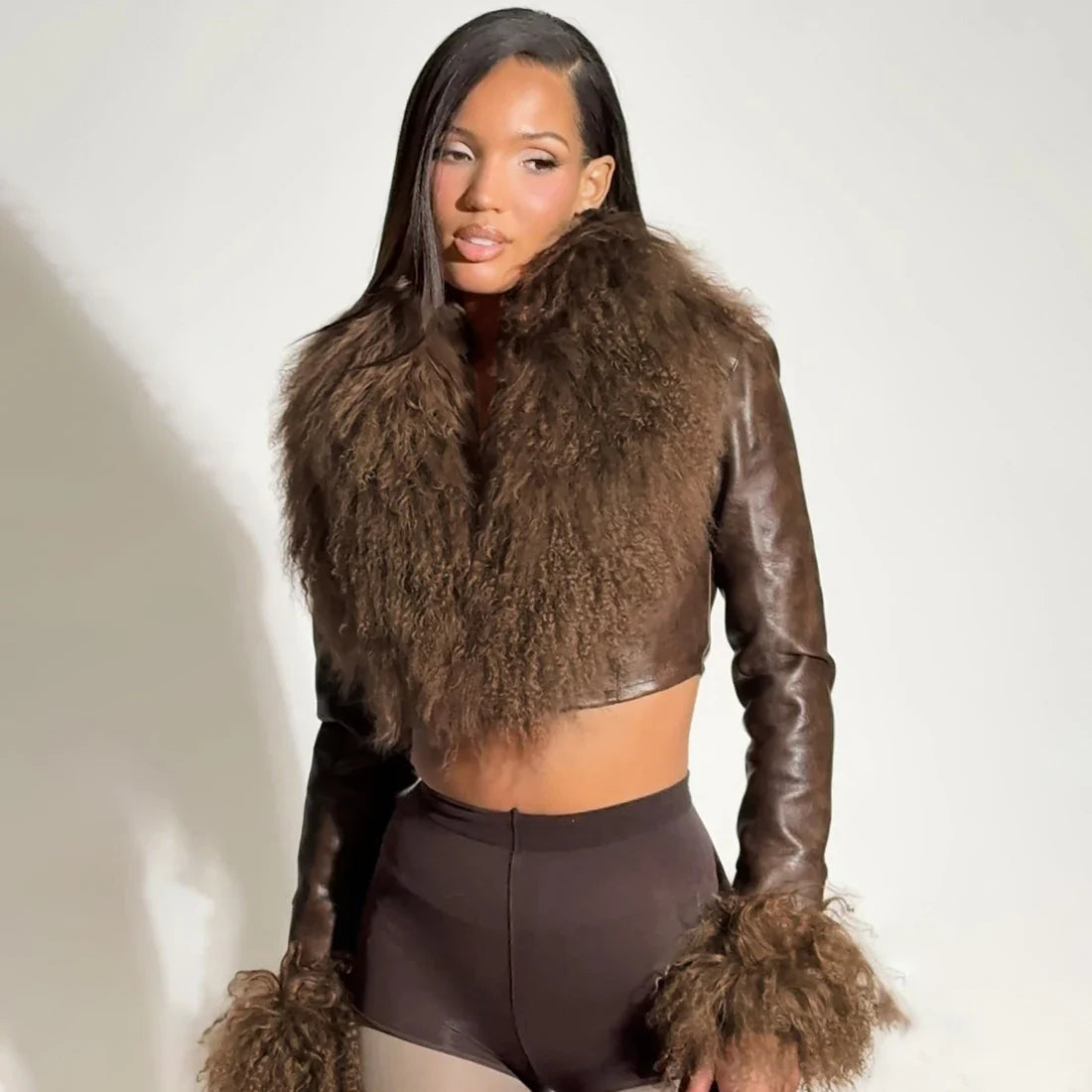 Faux Leather Fur Jacket